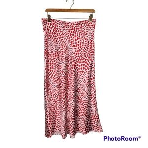 ❤️Rachel Zoe Red White Heart Satin Pull On Midi Skirt Sz M VALENTINES